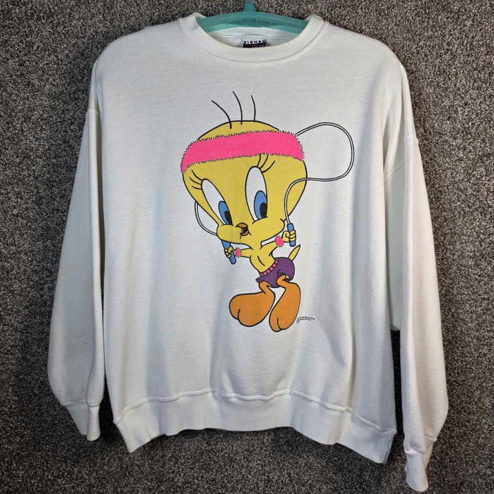 Vintage Looney Tunes Tweety Workout Crewneck White Size XXL Longsleeve 1995